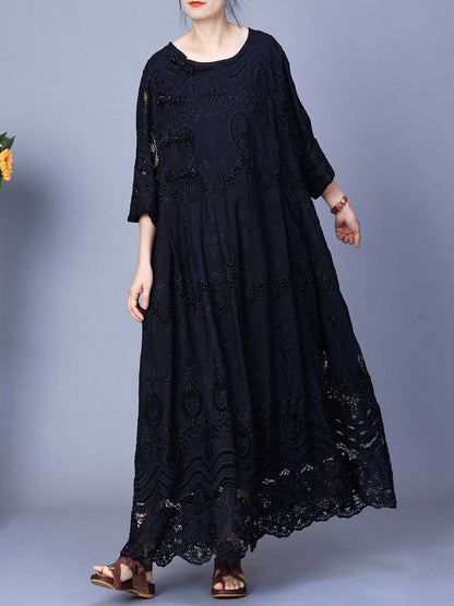 Women Summer Artsy Embroidery Loose Maxi Dress AA1031