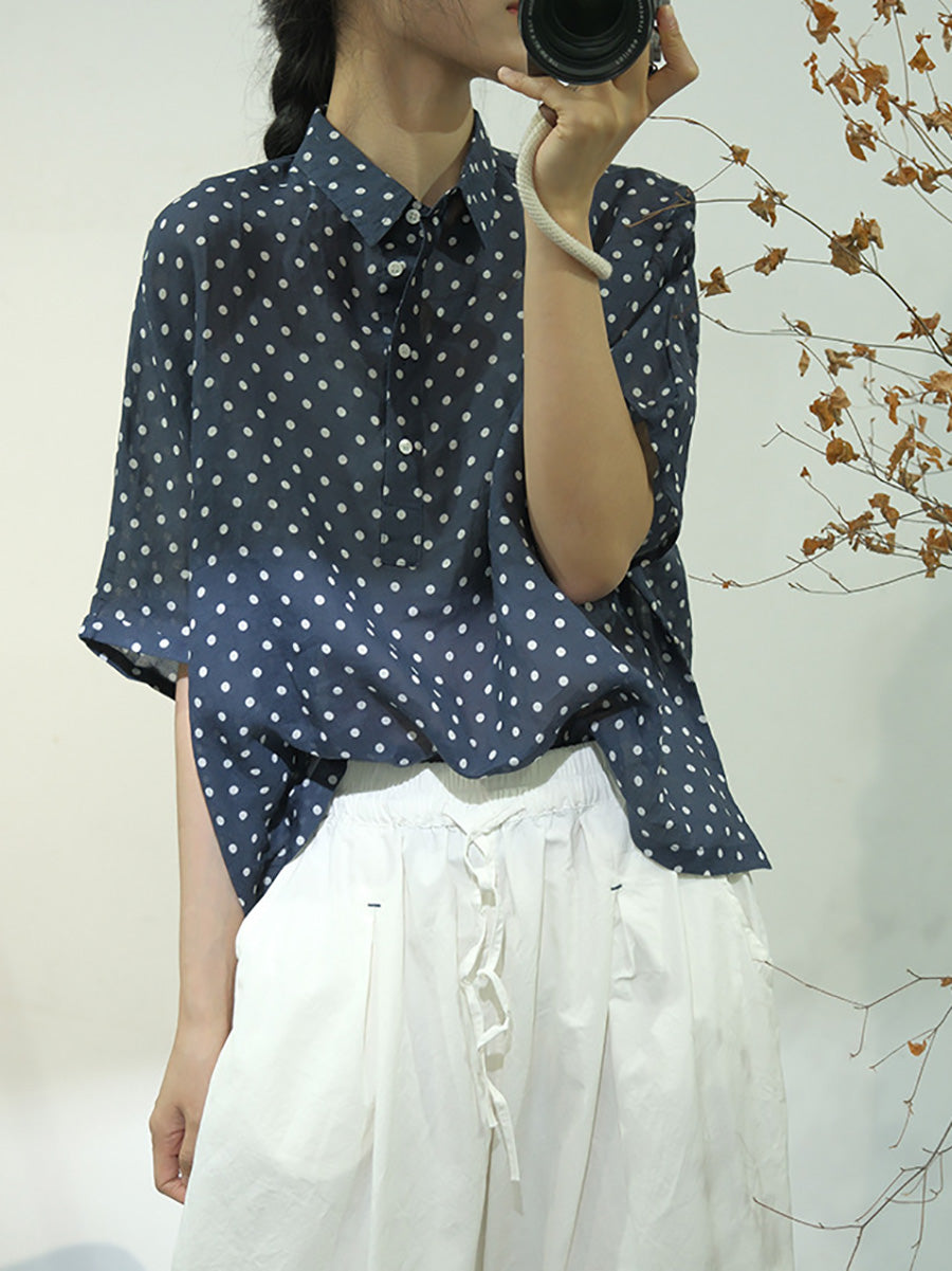 Women Casual Dot Summer Cotton Shirt AA1046