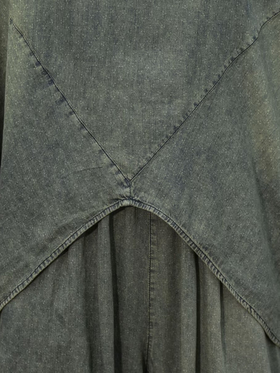 Women Retro Summer Solid Denim Spliced Hooded Shirt+Pants AA1055