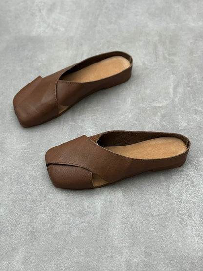 Women Summer Solid Leather Spliced Slippers FA282