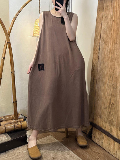 Women Summer CasuaL Solid Patch Spliced Vest Dress QW1021