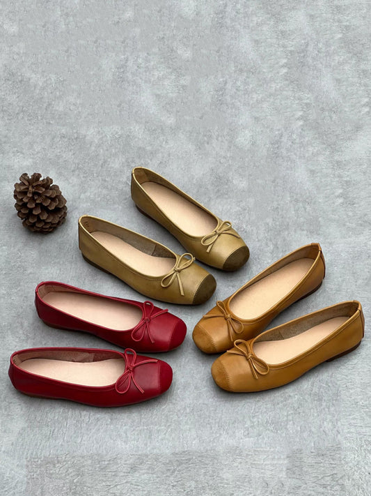 Women Summer Elegant Leather Solid Bowknot Flat Shoes WE1041