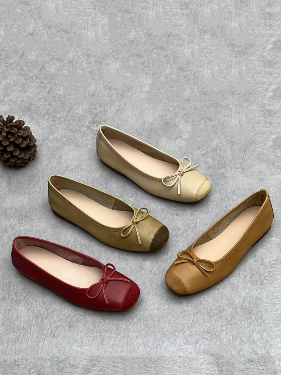 Women Summer Elegant Leather Solid Bowknot Flat Shoes WE1041