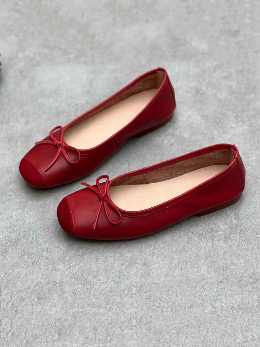 Women Summer Elegant Leather Solid Bowknot Flat Shoes WE1041