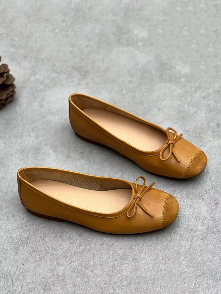 Women Summer Elegant Leather Solid Bowknot Flat Shoes WE1041