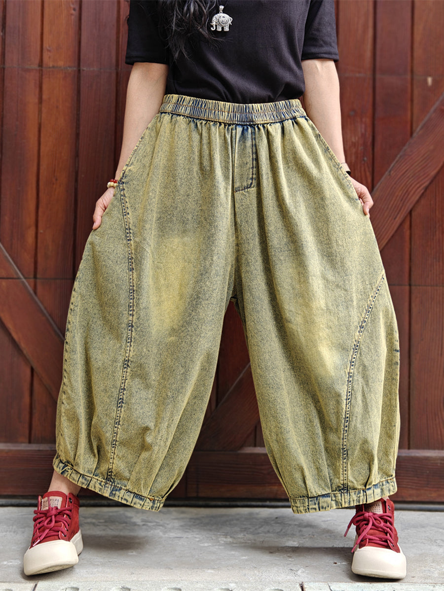 Women Summer Retro Washed Denim Harem Pants WE1040