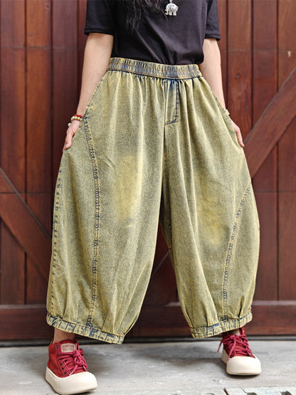 Women Summer Retro Washed Denim Harem Pants WE1040