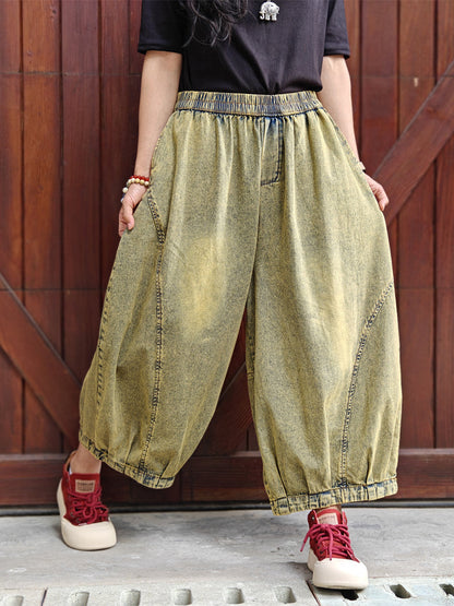 Women Summer Retro Washed Denim Harem Pants WE1040