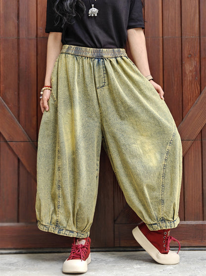 Women Summer Retro Washed Denim Harem Pants WE1040