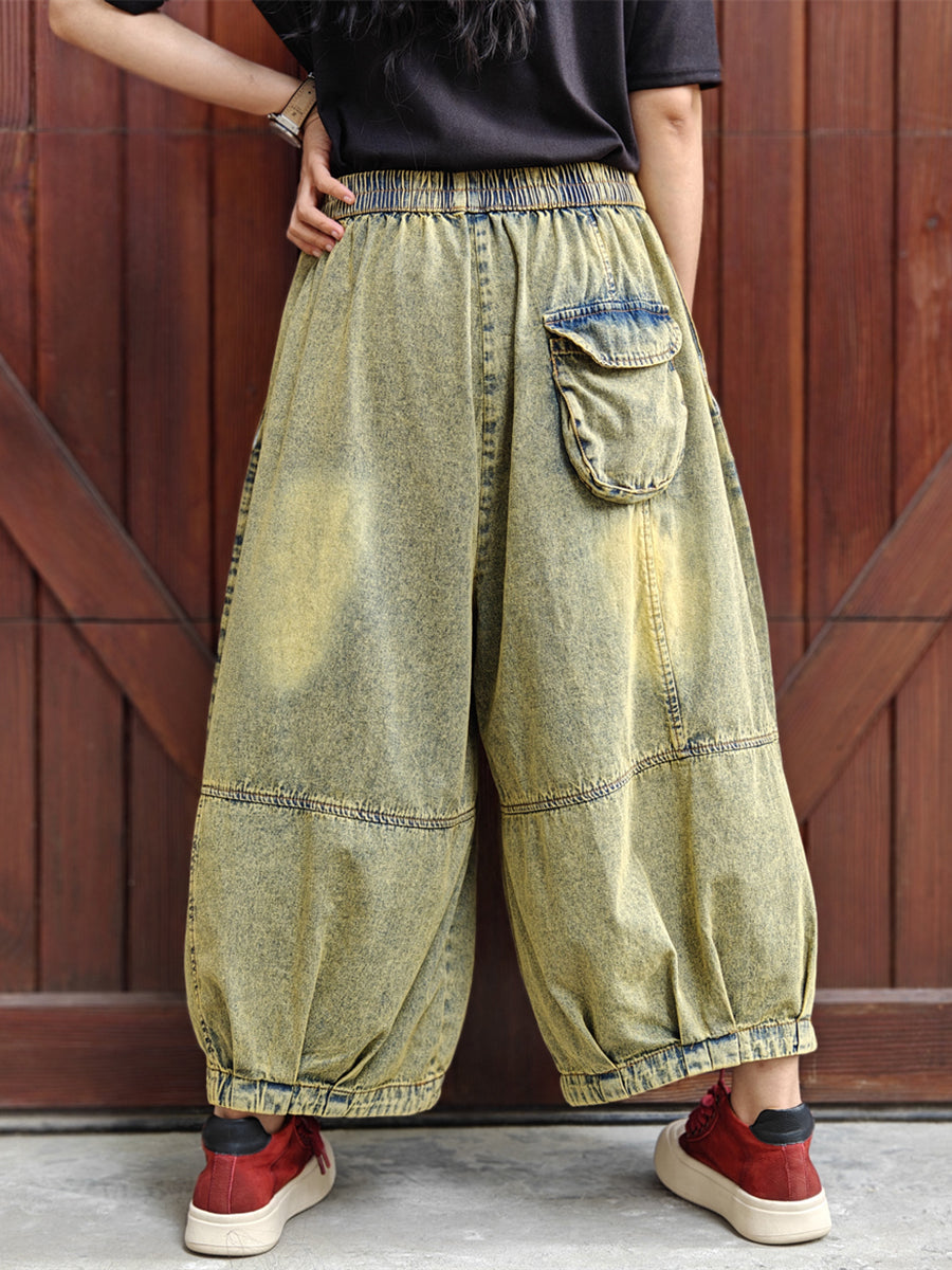 Women Summer Retro Washed Denim Harem Pants WE1040