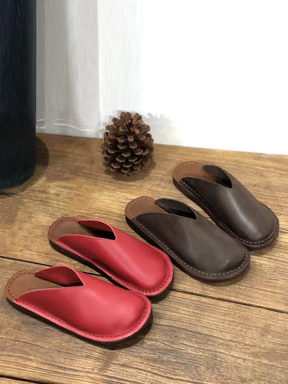 Women Summer Soft Solid Leather Flat Slippers WE1012