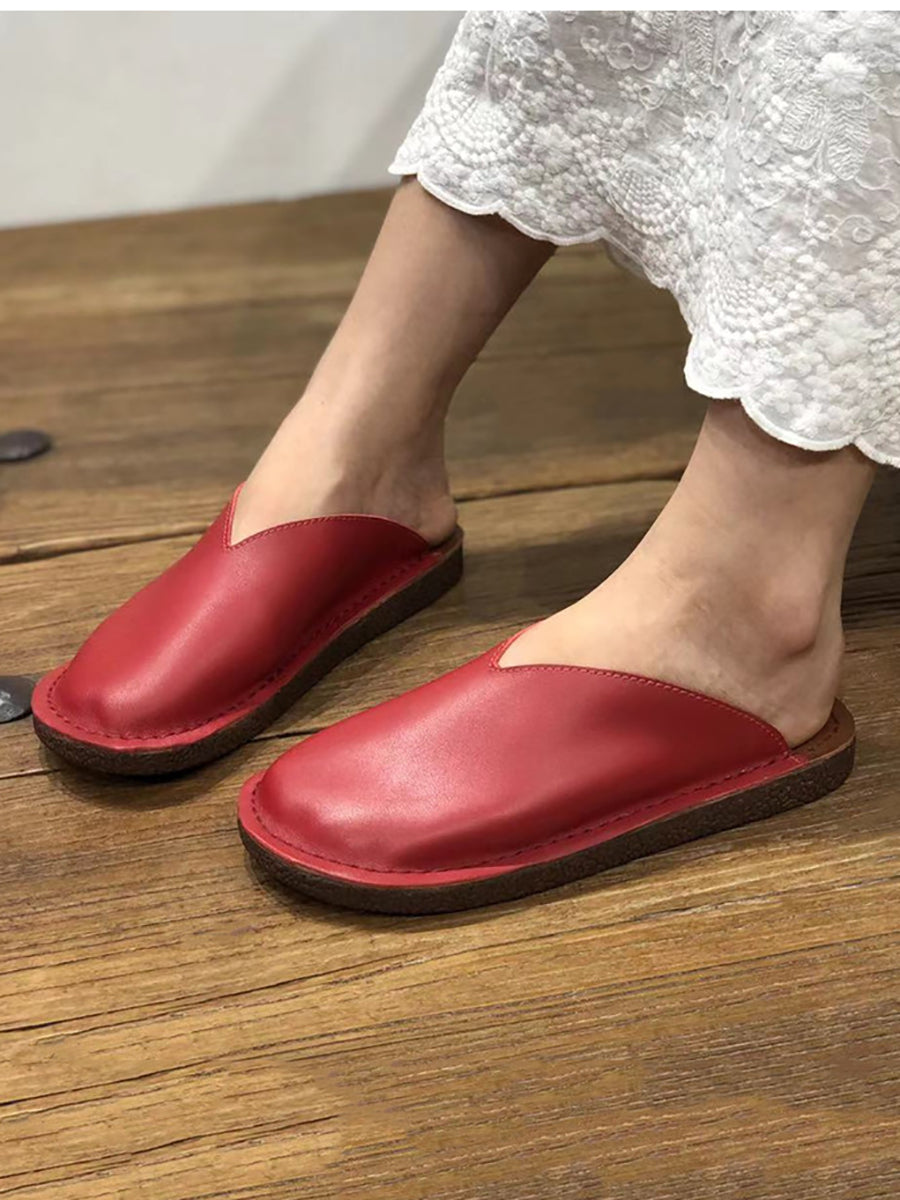 Chaussons plats d'été en cuir souple et solide pour femmes WE1012