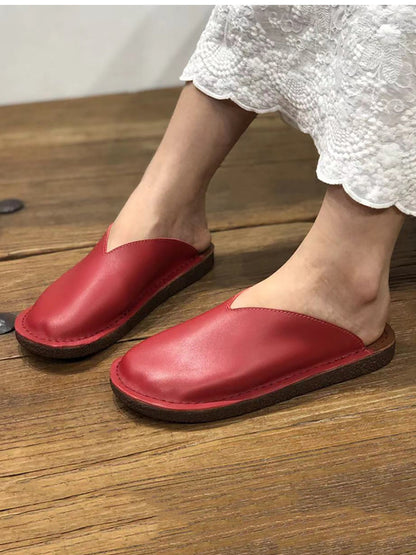 Women Summer Soft Solid Leather Flat Slippers WE1012