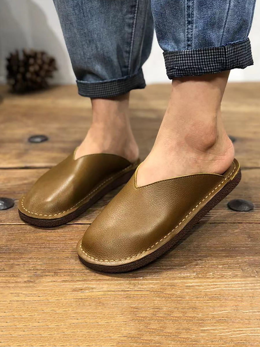 Chaussons plats d'été en cuir souple et solide pour femmes WE1012