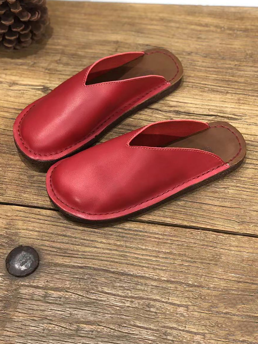 Chaussons plats d'été en cuir souple et solide pour femmes WE1012