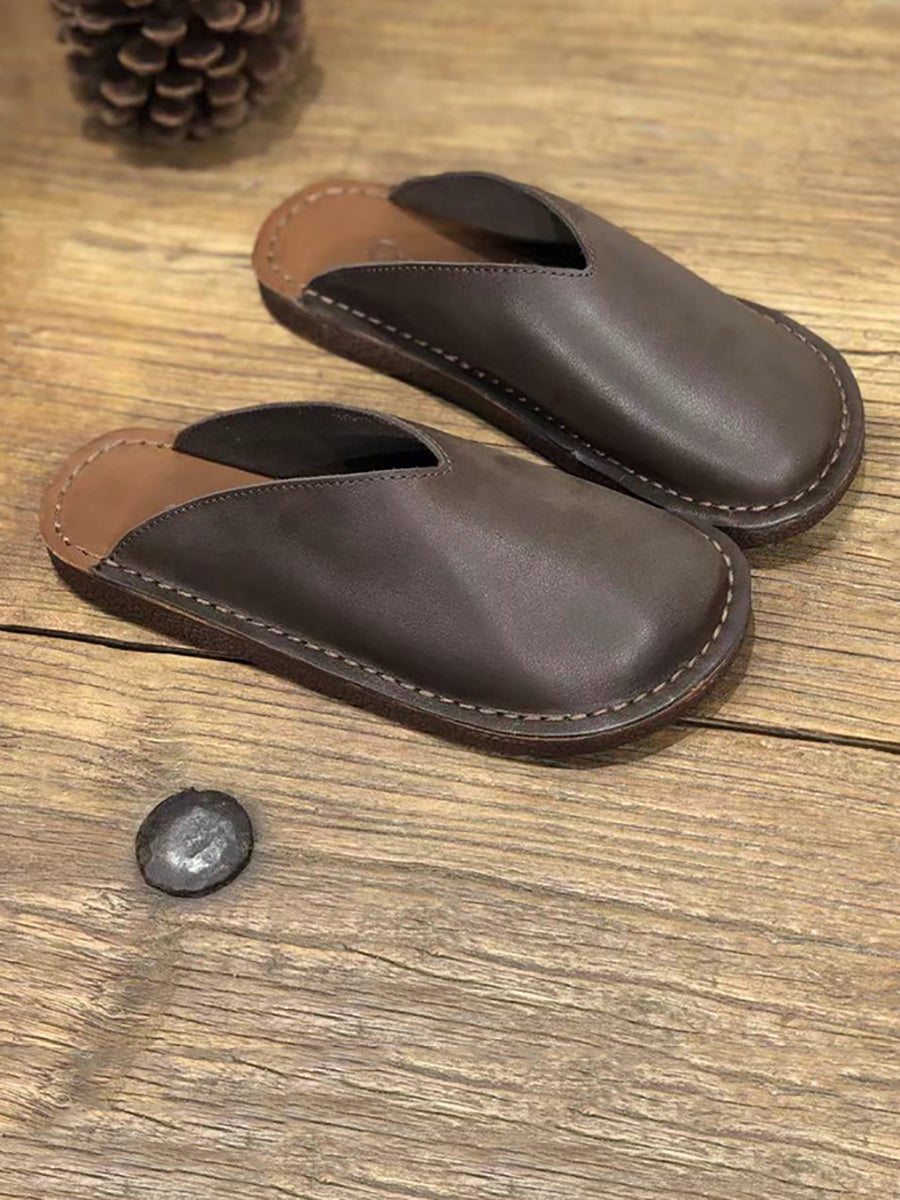 Chaussons plats d'été en cuir souple et solide pour femmes WE1012