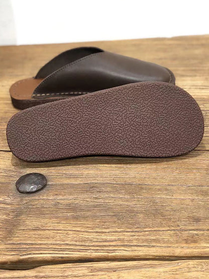 Women Summer Soft Solid Leather Flat Slippers WE1012