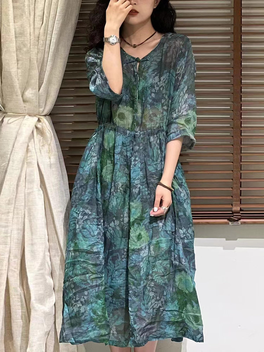 Robe d'été en ramie à bretelles et fleurs pour femmes TY1002