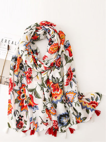 Women Summer Flower Print Tassel Shawl Scarf TY1014