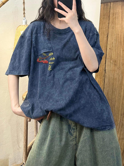 Women Summer Casual Embroidery Cotton Loose Shirt TY1015