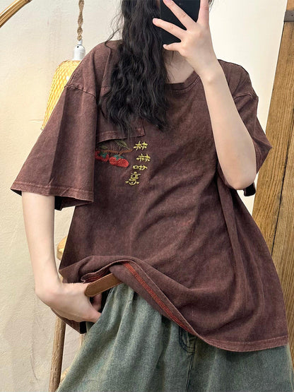 Women Summer Casual Embroidery Cotton Loose Shirt TY1015