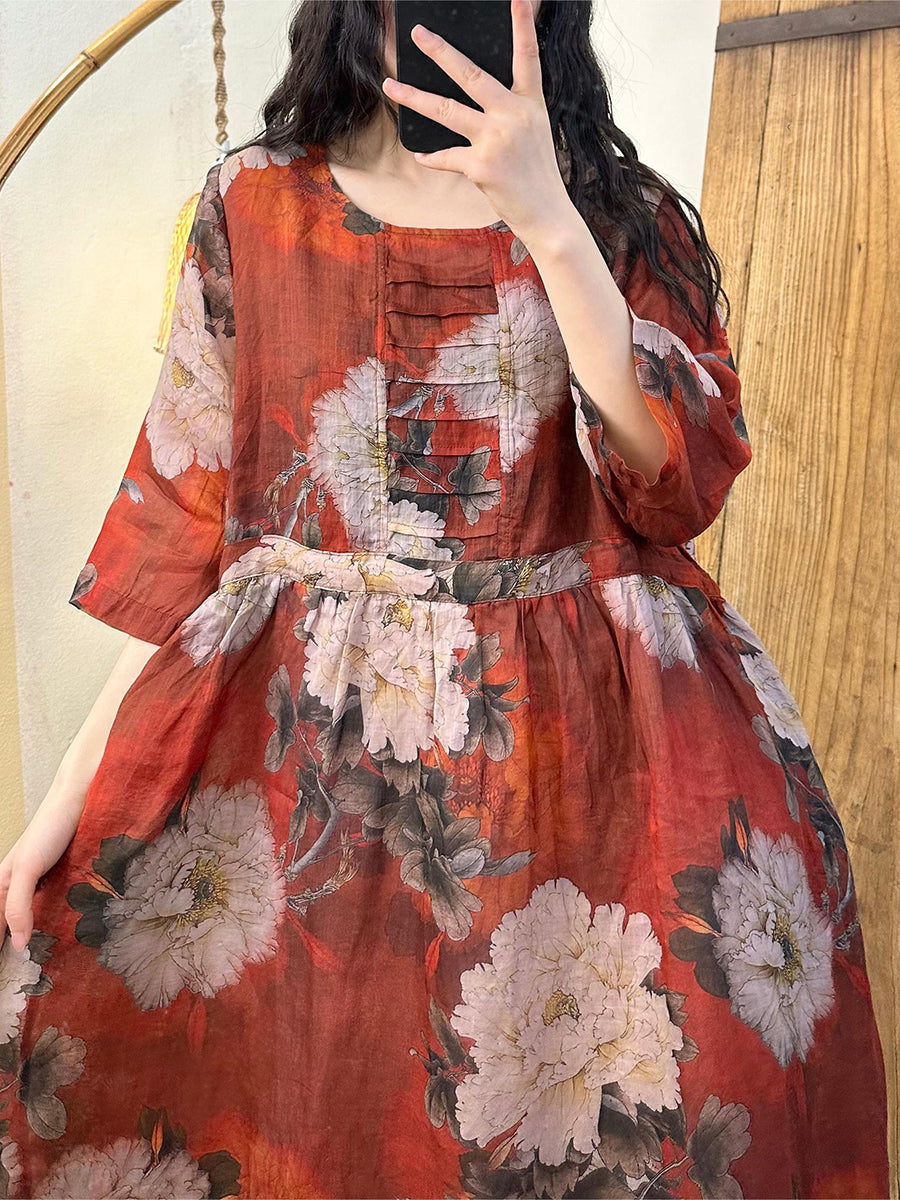 Robe d'été en lin à bretelles et motif floral pour femme TY1021