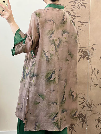 Women Summer Ethnic Flower Embroidery Ramie Shirt UI1006