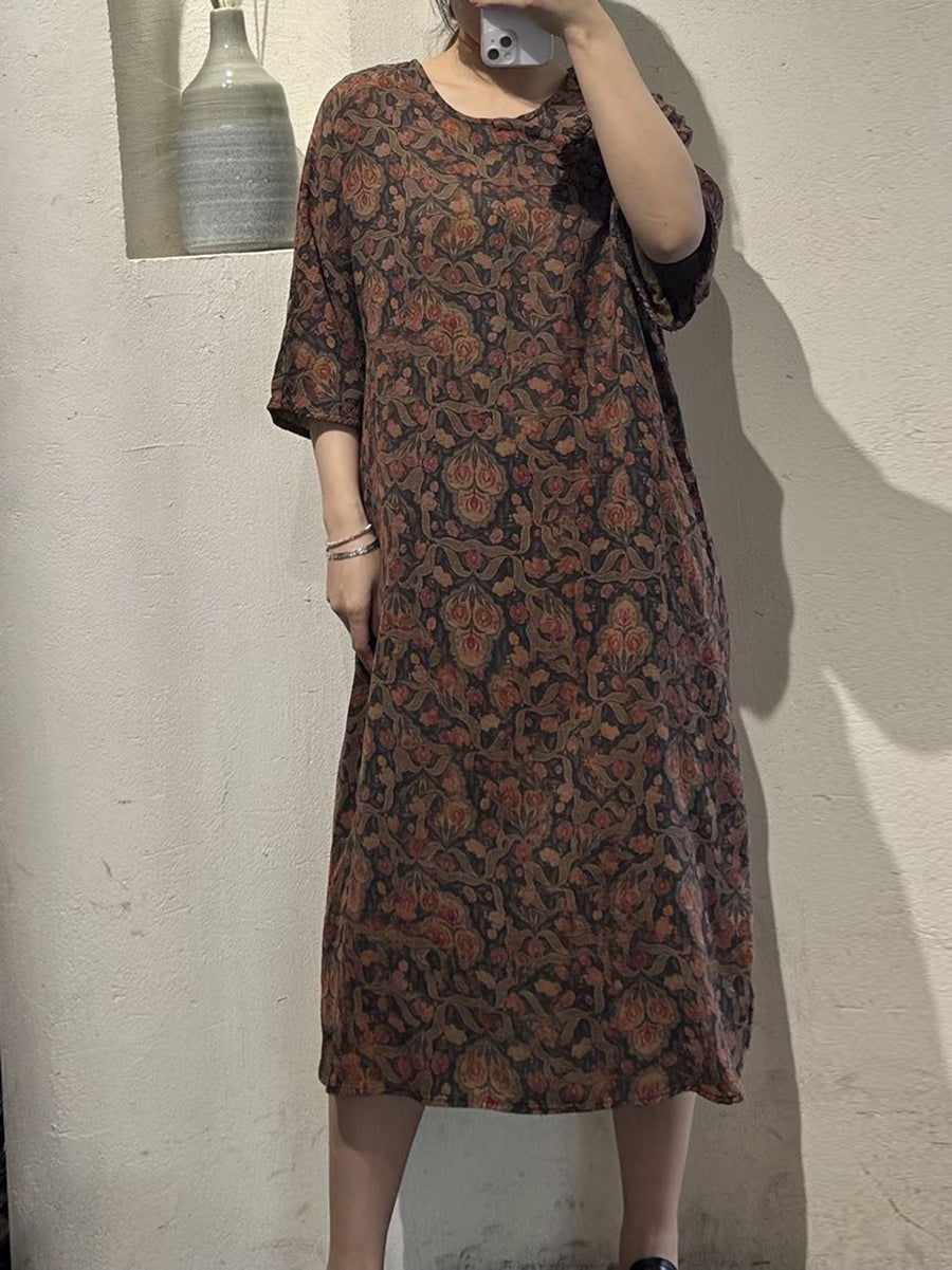 Robe d'été en coton à boucle fleurie vintage pour femme UI1010