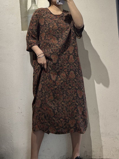 Women Summer Vintage Flower Buckle Cotton Dress UI1010