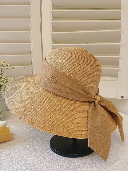 Women Summer Straw Colorblock Sunproof Travel Hat AH414