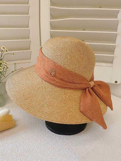 Women Summer Straw Colorblock Sunproof Travel Hat AH414