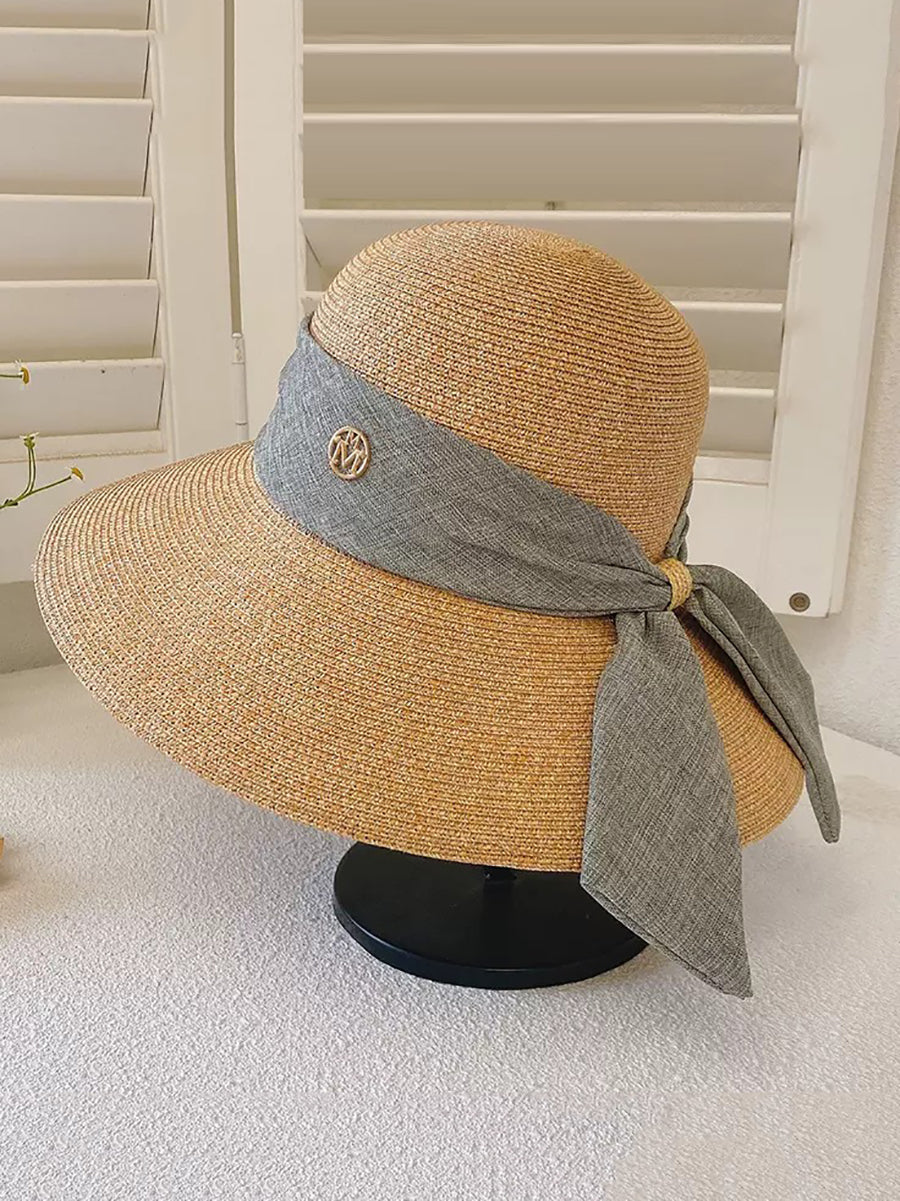 Women Summer Straw Colorblock Sunproof Travel Hat IO1025