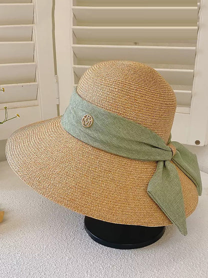 Women Summer Straw Colorblock Sunproof Travel Hat AH414