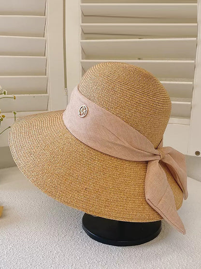 Women Summer Straw Colorblock Sunproof Travel Hat AH414