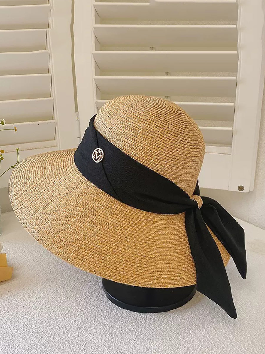 Women Summer Straw Colorblock Sunproof Travel Hat IO1025