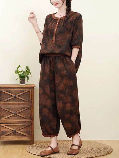 Women Summer Vintage Cotton Linen Floral Suits AS1020