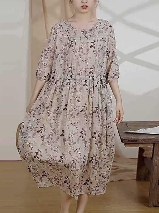 Robe d'été vintage à fleurs en ramie pour femme AS1034