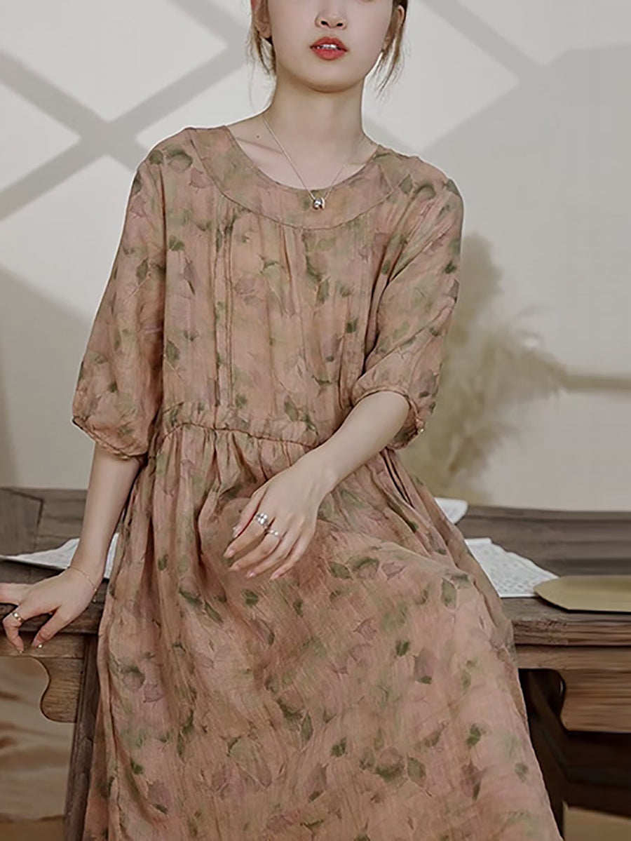 Robe d'été vintage à fleurs en ramie pour femme AS1034