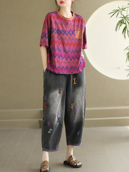 Women Summer Casual Embroidery Denim Pants AS1048