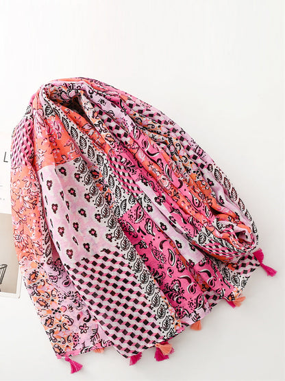 Women Summer Artsy Spliced Tassel Shawl Scarves AS1049