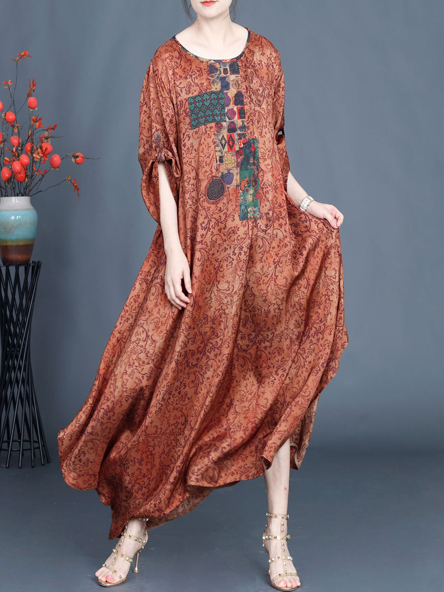 Robe longue d'été vintage à imprimé floral pour femme AS1038