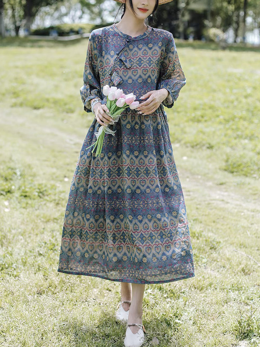 Robe d'été vintage en ramie épissée à fleurs pour femmes AS1060