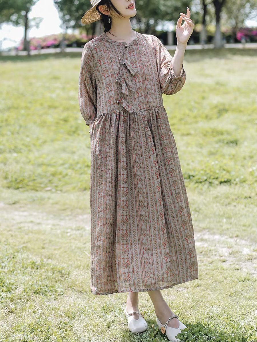 Robe d'été vintage en ramie épissée à fleurs pour femmes AS1060