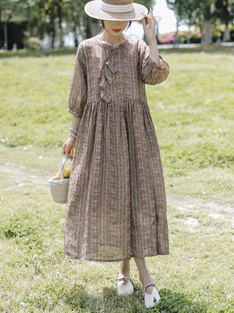 Robe d'été vintage en ramie épissée à fleurs pour femmes AS1060