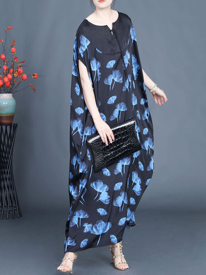 Women Summer Casual Flower Print Spliced Loose Dress FG1036