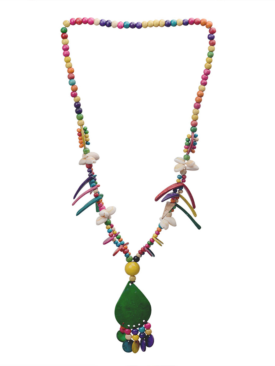 Collier avec pendentif en perles colorées et pompon pour femme de style bohème FG1020