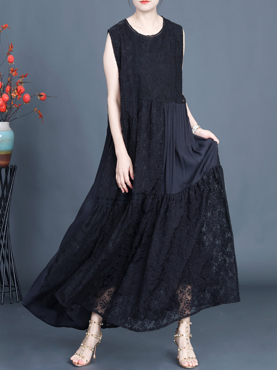 Women Artsy Summer Lace Embroidery Dual-layer Vest Dress ZZ1024