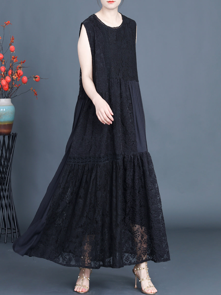 Women Artsy Summer Lace Embroidery Dual-layer Vest Dress ZZ1024