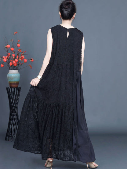 Women Artsy Summer Lace Embroidery Dual-layer Vest Dress ZZ1024