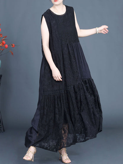 Women Artsy Summer Lace Embroidery Dual-layer Vest Dress ZZ1024